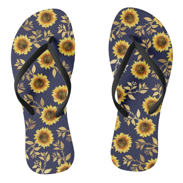Chanclas Sunny Yellow Gold Navy Sunflowers deja el patrón (Plantilla)