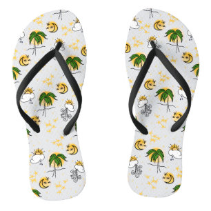 Chanclas Sunny Yellow Suns, Stars and Moon with Green Palm