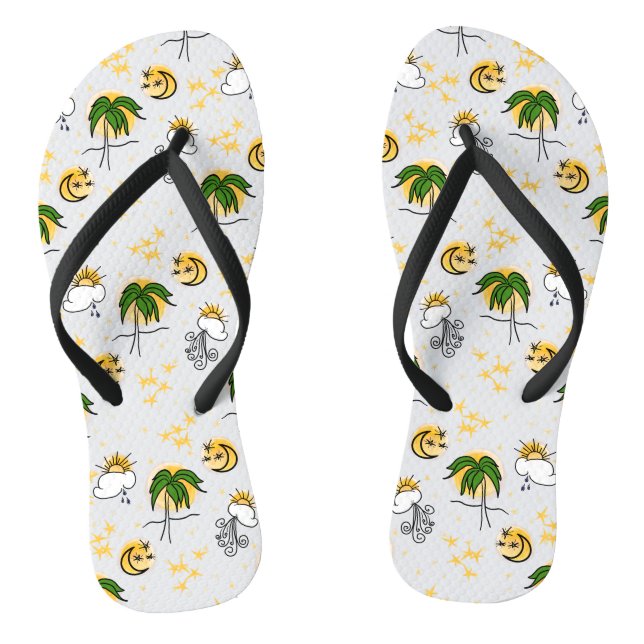 Chanclas Sunny Yellow Suns, Stars and Moon with Green Palm (Plantilla)