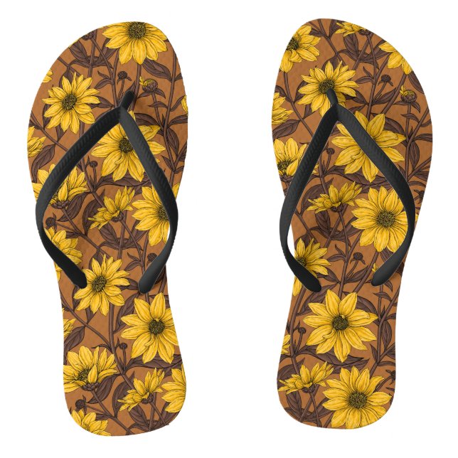 Chanclas Sunroot, girasol salvaje en amarillo y marrón (Plantilla)