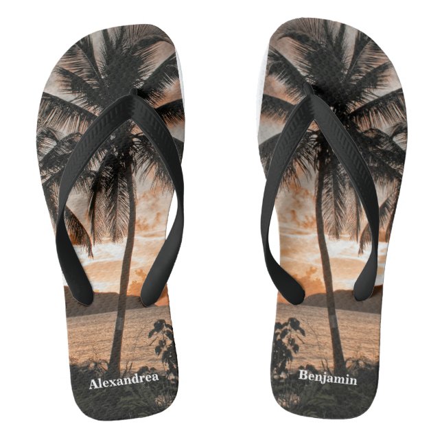 Chanclas Sunset Tropical Beach Palm Trees Personalizadas (Plantilla)