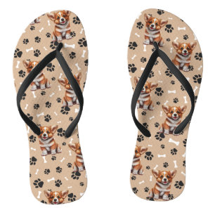 Chanclas Tan Corgi Puppy Pawprints