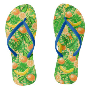 Chanclas Tangerinas, plátanos y hojas tropicales