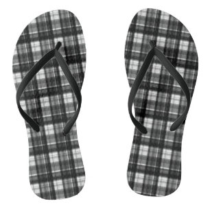 Chanclas Tartán Blanco Y Negro, Flip Flops