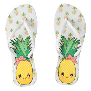 Chanclas Tema de la comida tropical de la piña de Kawaii