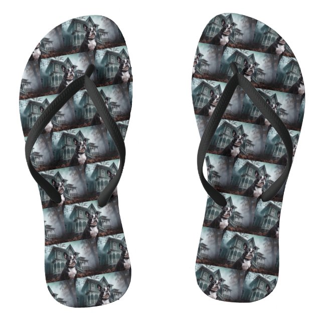 Chanclas Temeroso susto de Halloween en Boston Terrier (Plantilla)