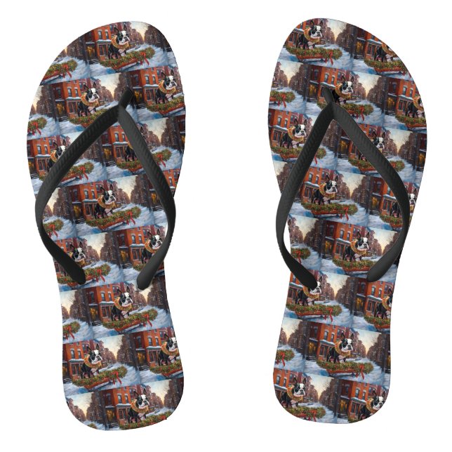 Chanclas Temporada festiva de los Navidades Boston Terrier (Plantilla)