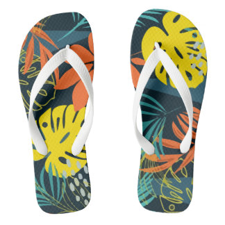 Chanclas Tendencia Colorful Tropical Leaves Plantas Azul