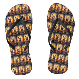 Chanclas Terrier de Cairn de Halloween con calabazas aterra