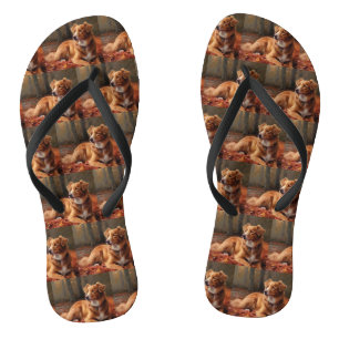 Chanclas Terrier de Nueva Escocia en Hojas de Otoño que Cae