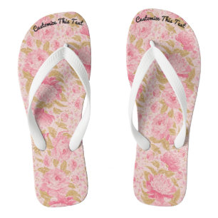Chanclas Texto personalizado / Brillo metálico rosado flora