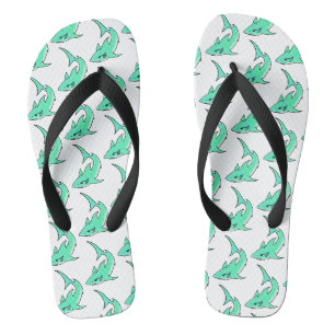 Chanclas tiburón sonriente de dibujos animados azul verde m