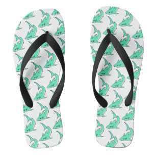 Chanclas tiburón sonriente de dibujos animados azul verde m