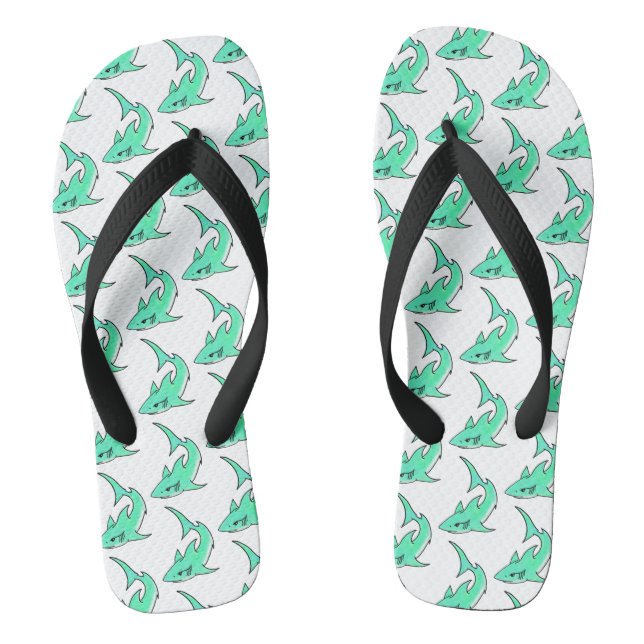 Chanclas tiburón sonriente de dibujos animados azul verde m (Plantilla)