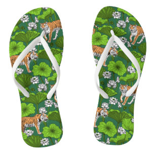 Chanclas Tigres en el estanque blanco de loto