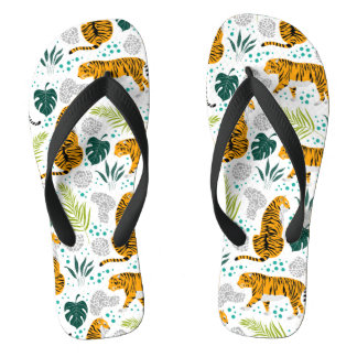 Chanclas Tigres y patrón de hojas tropicales