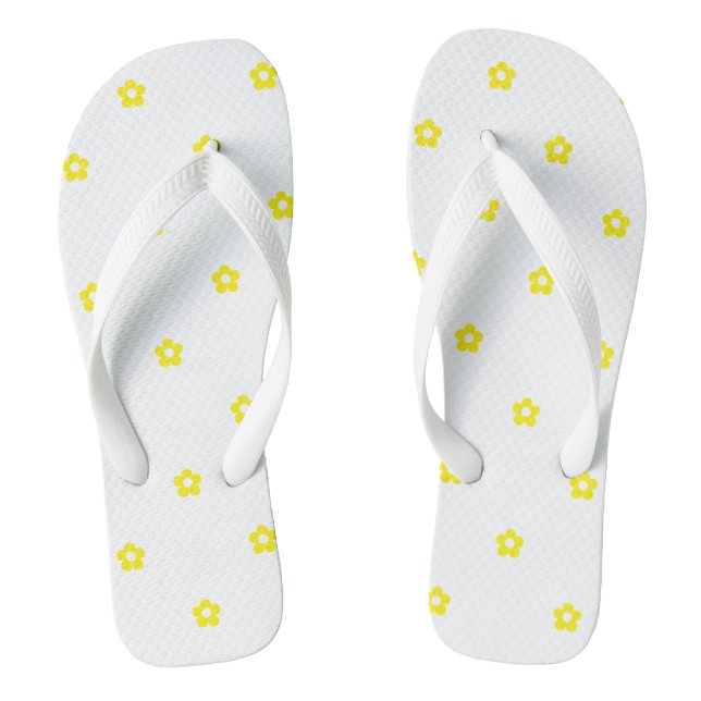 Chanclas Tirantes blancos con estampado de flores amarillas (Plantilla)