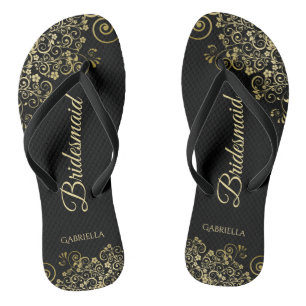 Chanclas Tiras de encaje dorado Boda elegante de la dama de