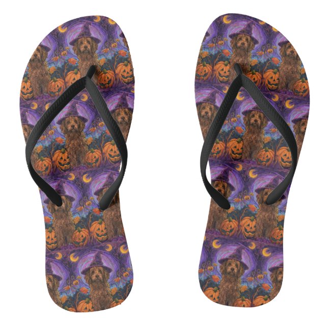 Chanclas Tocante Goldendoodle Perro Halloween Calabaza de B (Plantilla)