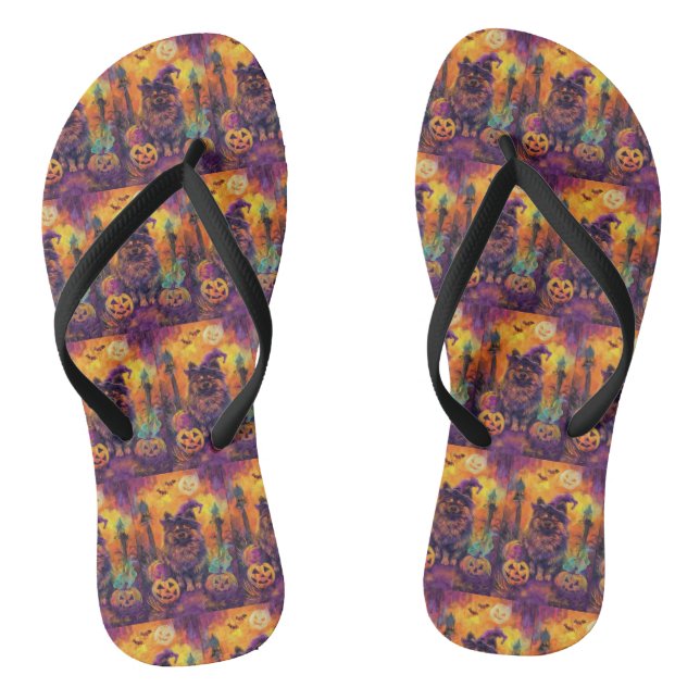 Chanclas Tocante Perro Keeshond Halloween Bruja Y Calabaza (Plantilla)
