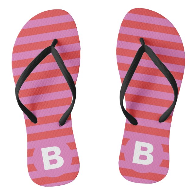 Chanclas Tonos brillantes de rosa rayas monogramadas (Plantilla)