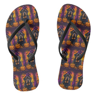Chanclas Tonto Rottweiler Perro Halloween Bruja Y Calabaza