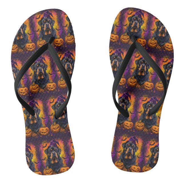 Chanclas Tonto Rottweiler Perro Halloween Bruja Y Calabaza (Plantilla)