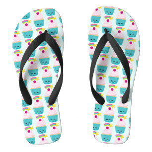 Chanclas Torta azul dulce con cara de Kawaii