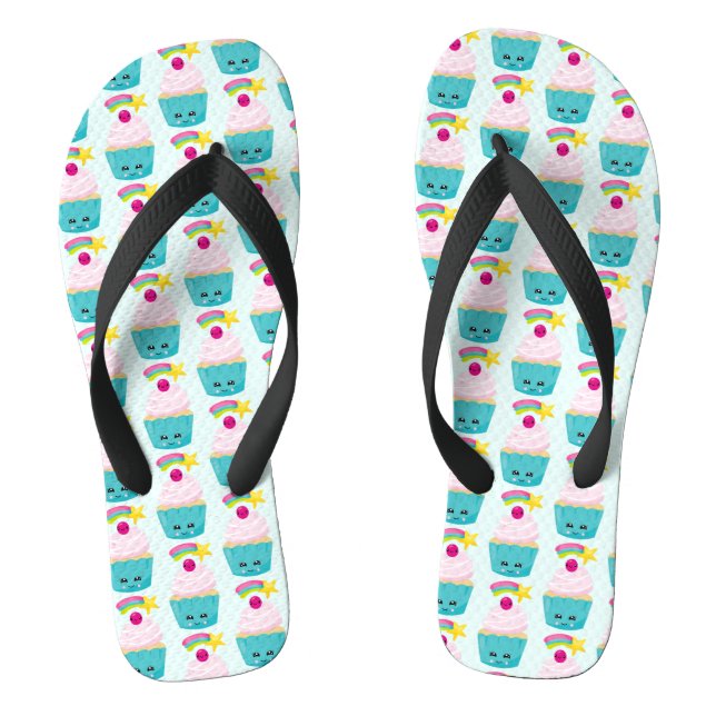 Chanclas Torta azul dulce con cara de Kawaii (Plantilla)