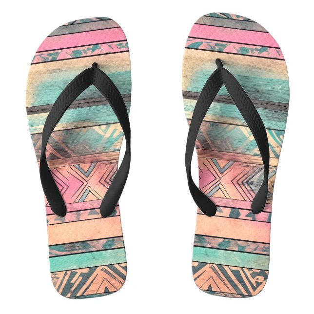 Chanclas Tribal Azteca, Azul Y Rosa Del Sudoeste (Plantilla)
