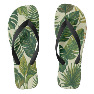 Chanclas Tropical Verde Hojas de Palma Patrón Botánico Flip