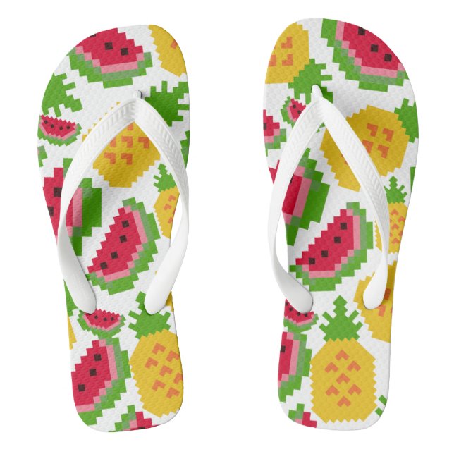 Chanclas Tropical Watermelon and Pineapple Pixel Pattern (Plantilla)