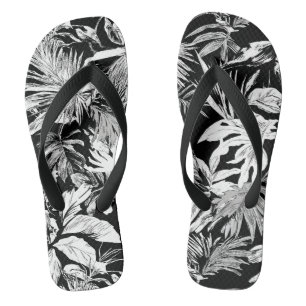 Chanclas Tropicales de Hojas en Negro y Blanco par