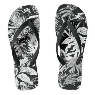 Chanclas Tropicales de Hojas en Negro y Blanco par