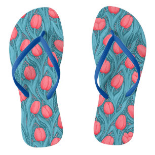 Chanclas Tulipanes azules y rojos