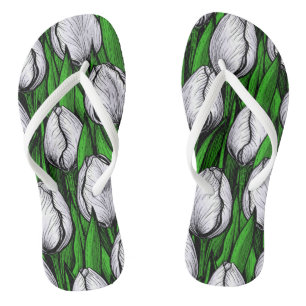 Chanclas Tulipanes blancos con hojas verdes