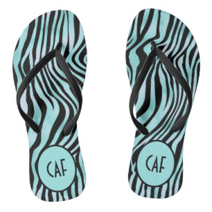 Chanclas Turquesa Aqua Negro Estampado Cebra Monograma