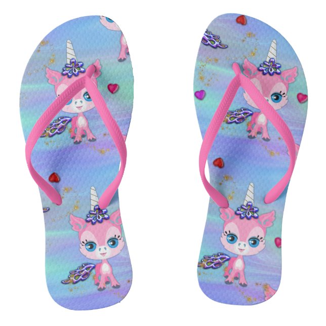 Chanclas Unicornios y corazones rosados (Plantilla)
