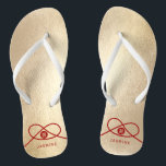 Chanclas Unión de nudos rojos doble felicidad Boda chino<br><div class="desc">Moderno nudo minimalista de doble felicidad de unión, amor y matrimonio en rojo y oro. La doble felicidad es un símbolo clásico y auspicioso utilizado en todos los bodas chinos, orientales y asiáticos. Diseñado por fat*fa*tin. Fácil de personalizar con su propio texto, foto o imagen. Para solicitudes de personalizados, por...</div>