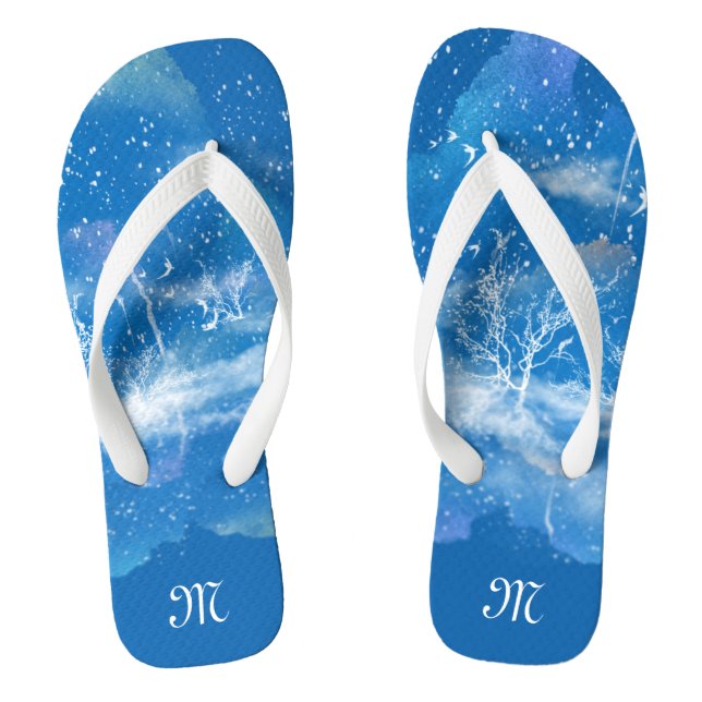 Chanclas Unisex de monograma azul y blanco elegante persona (Plantilla)