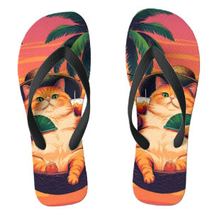 Chanclas Vacaciones divertidas de gato de verano retro