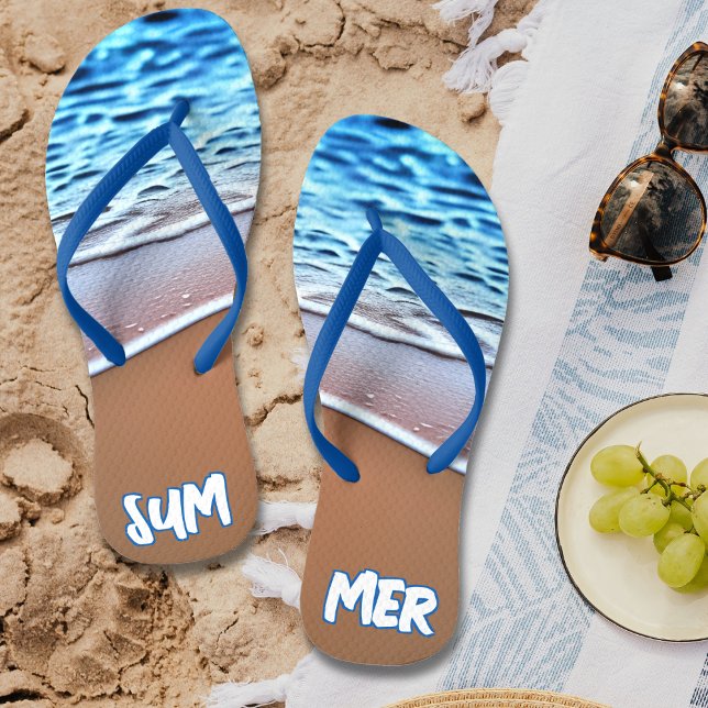 Chanclas Vacaciones en la playa de verano (Blue Summer Beach Vacation Flip Flops)