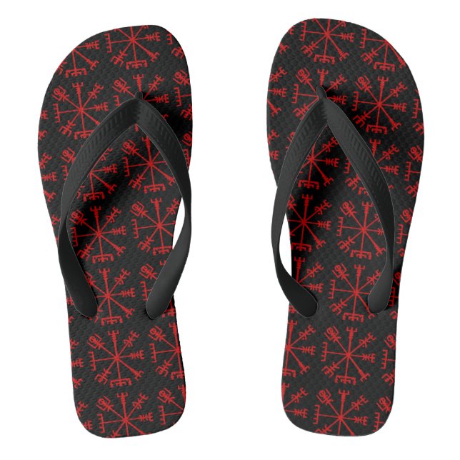 Chanclas Vegvísir Rojo Sangre (Vegvísir Viking Compass) (Plantilla)