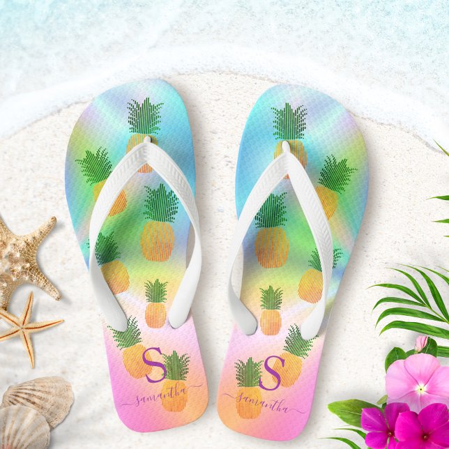 Chanclas Verano Holográfico Monogramado de piña tropical (Subido por el creador)