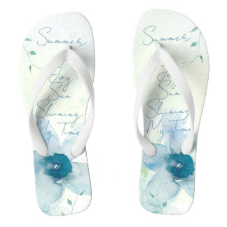 Chanclas Verano Texto Azul Acuarela Floral Pintado a Mano