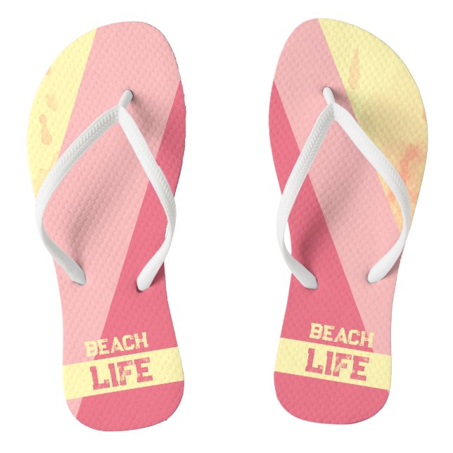 Chanclas Vida de Playa - Geométrico Feliz Rosa Amarillo (Plantilla)