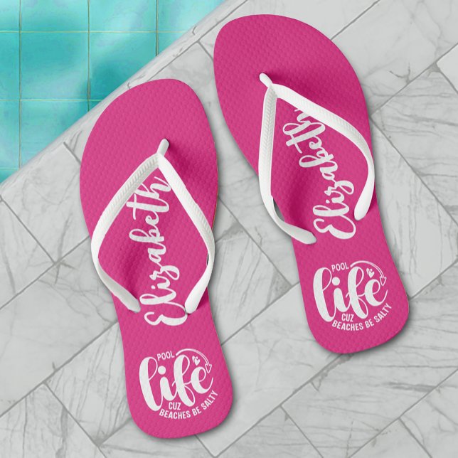Chanclas Vida del billar Rosa caliente Personalizado (Pool Life Hot Pink Personalized Flip Flops)