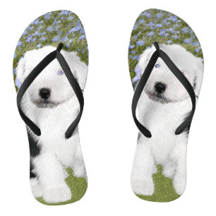 Chanclas Viejo perro pastor inglés con pintura de cachorros