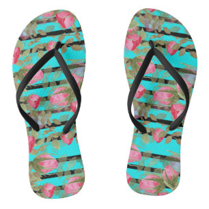 Chanclas Watercolor vintage retro pink roses flowers floral