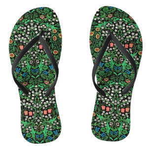 Chanclas William Morris Jacobean Floral, fondo negro